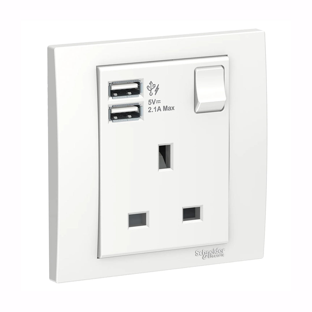  Vivace 13A 1G Sw Socket with 2.1A USB, WH VITM Black VITM