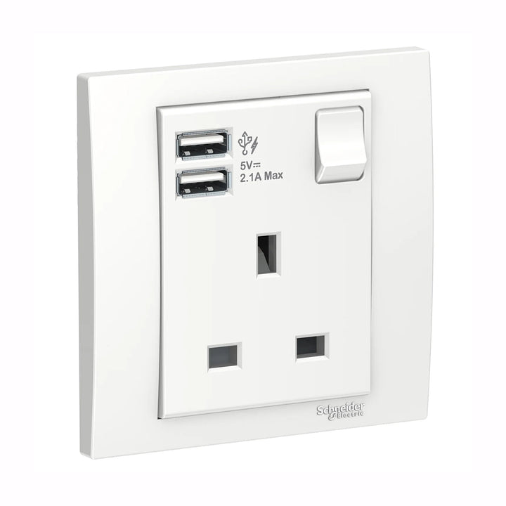  Vivace 13A 1G Sw Socket with 2.1A USB, WH VITM Black VITM