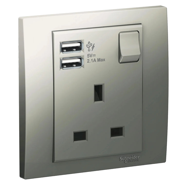  Vivace 13A 1G Sw Socket with 2.1A USB, AS SL VITM Black 