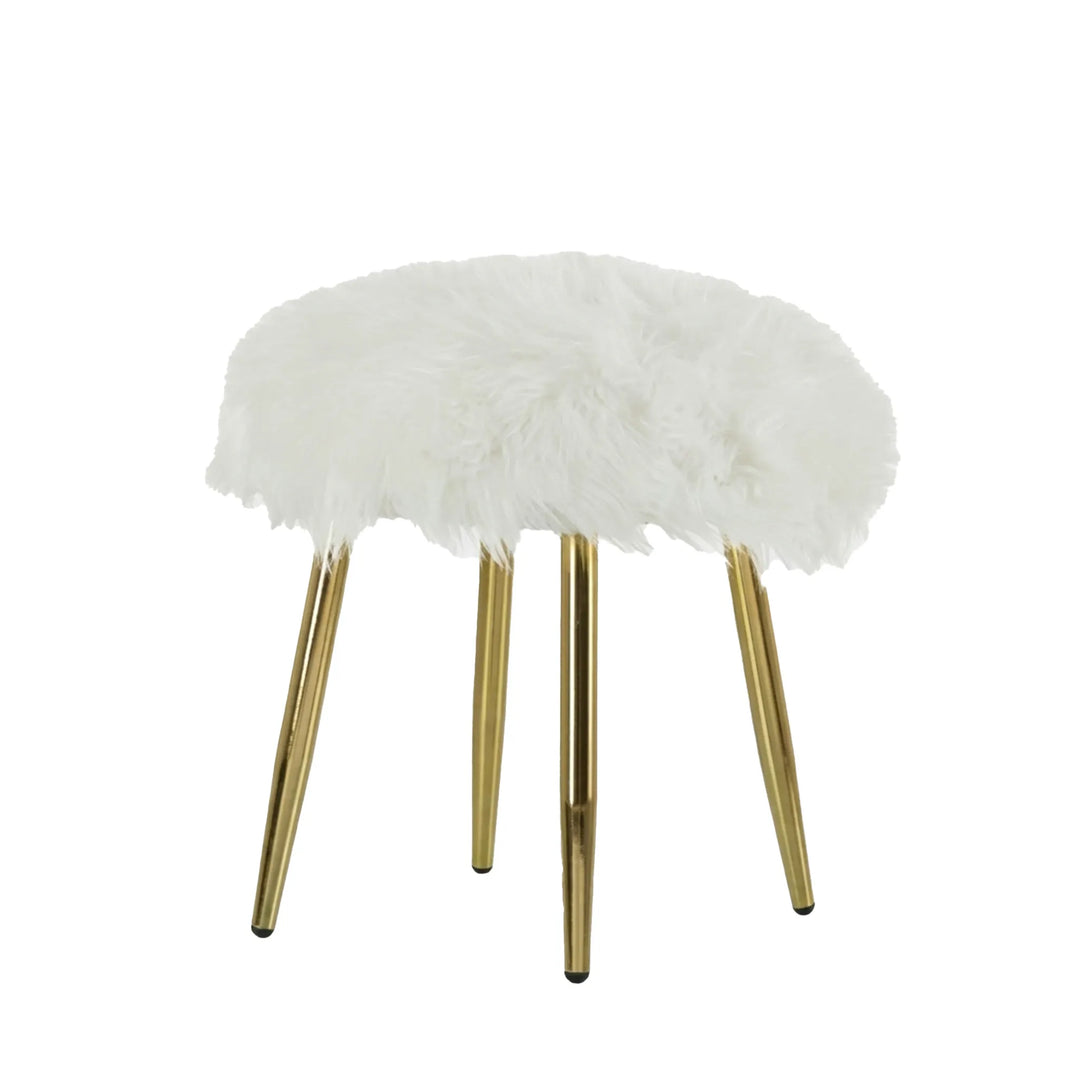 QUEEN STOOL ARTIFICIAL FABRIC+GOLD PLATING METAL LEG 38CM H42CM WHITE