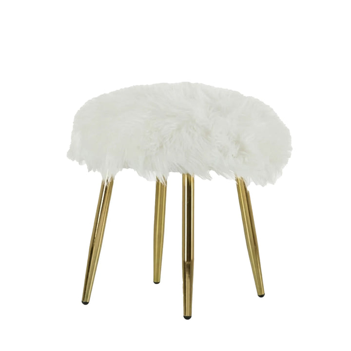 QUEEN STOOL ARTIFICIAL FABRIC+GOLD PLATING METAL LEG 38CM H42CM WHITE
