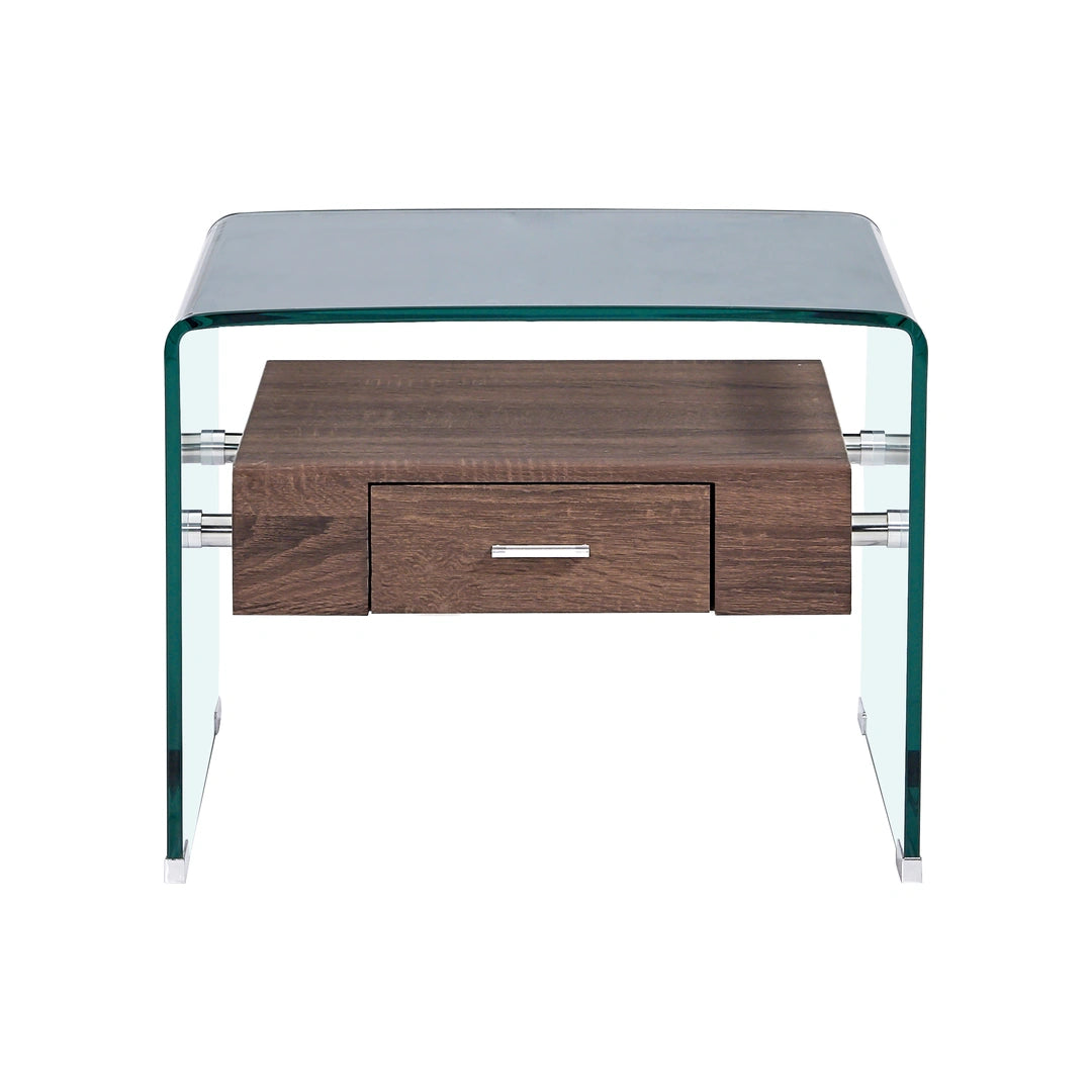 Claudia Side Table Clear Glass + Walnut