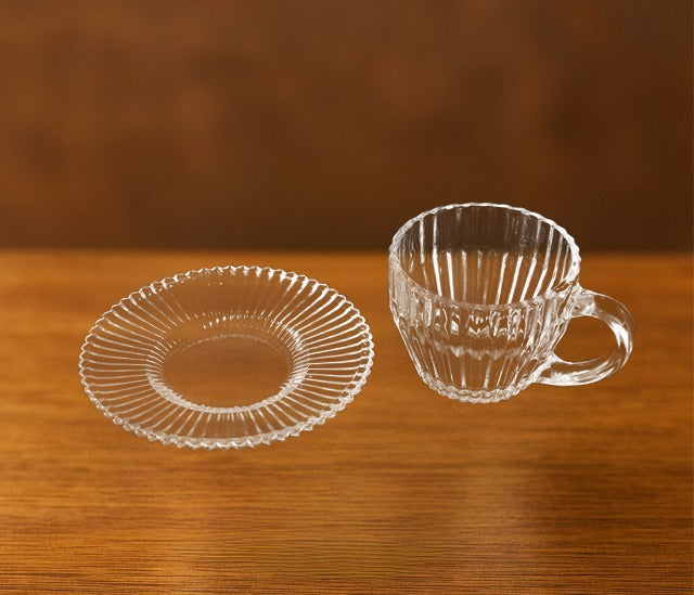 Sila Tea Cup and Saucer Set of 6 Pieces - Transparent Glass