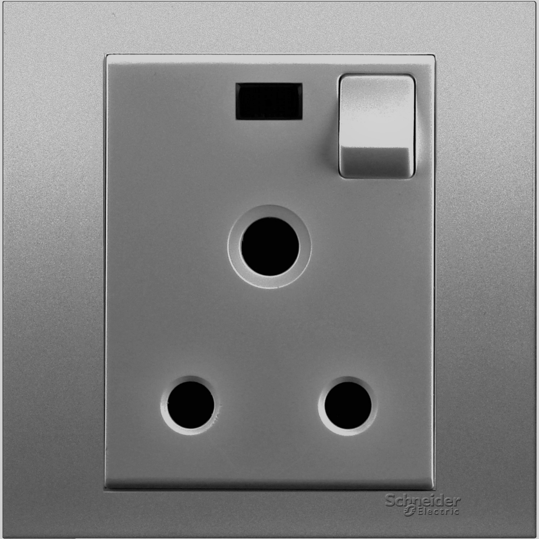 Firefly VIVACE 15A 250V 1G Switched Socket with Neon - Silver