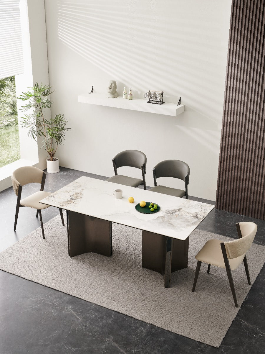 Firefly Armen Rectangular Dining Table  - Chanel White + Stainless Steel