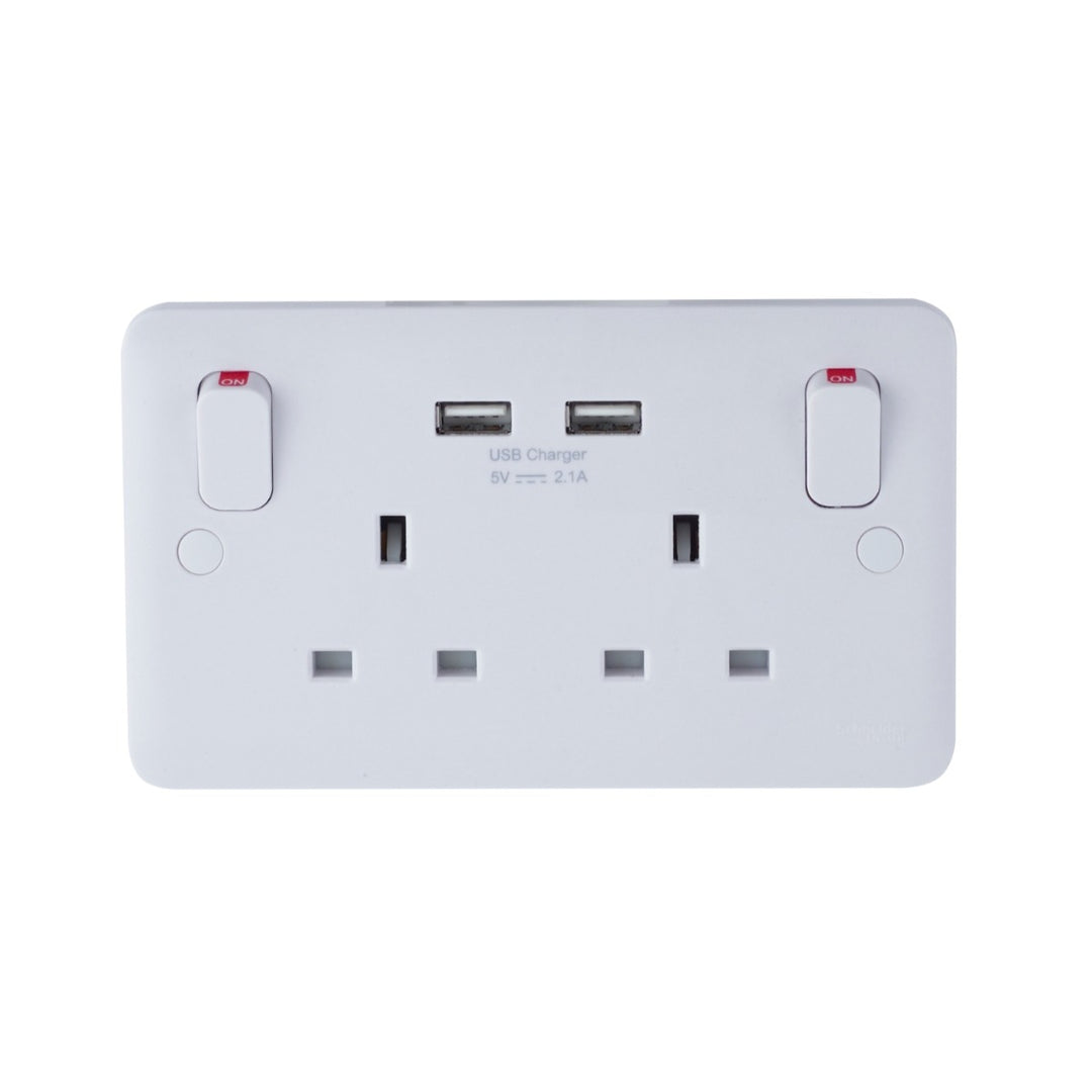 Firefly LISSE 2G Switched Socket with 2 USB 2.1 - White