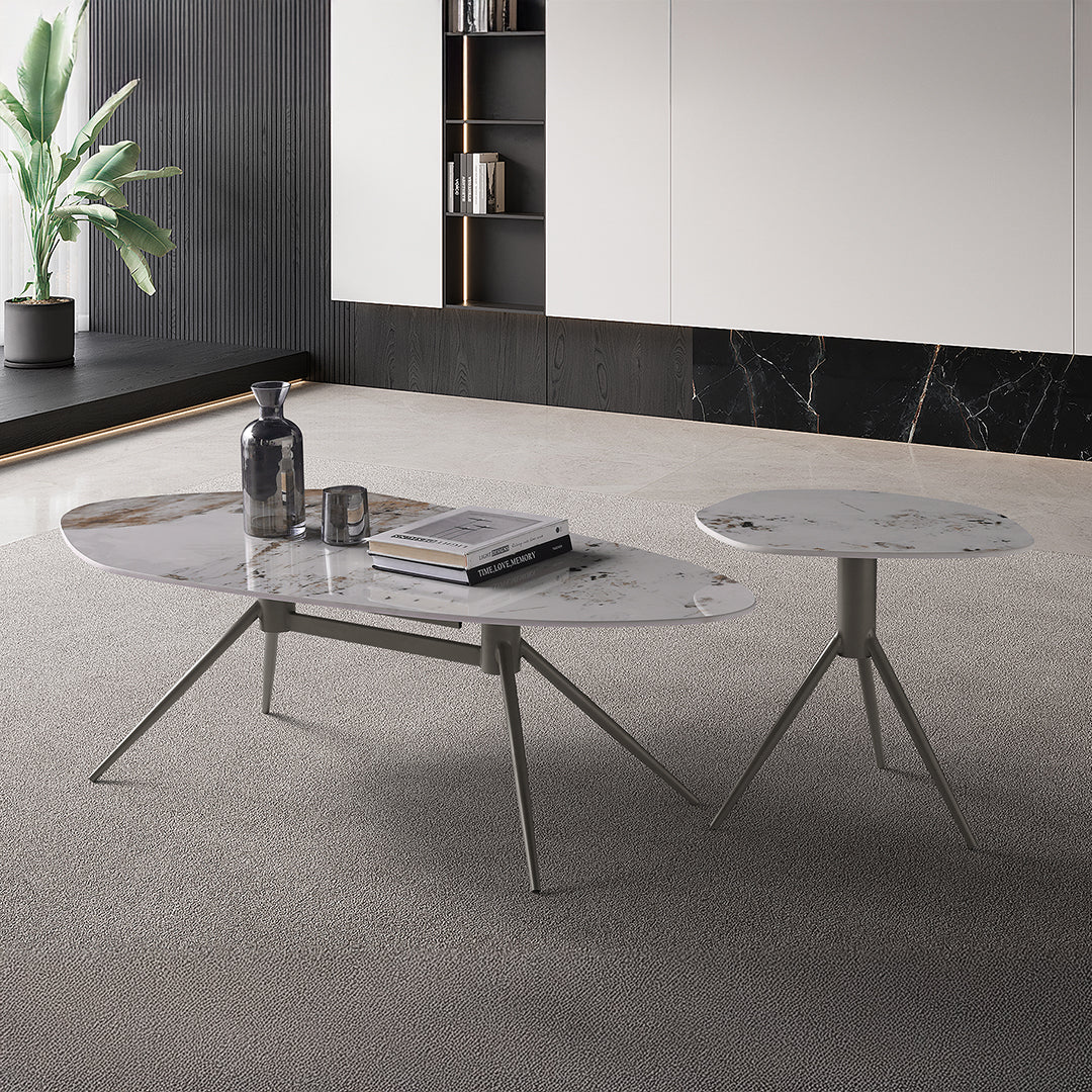 Firefly Burke Coffee Table + Side Table Set Of 2 - White/Grey Marble
