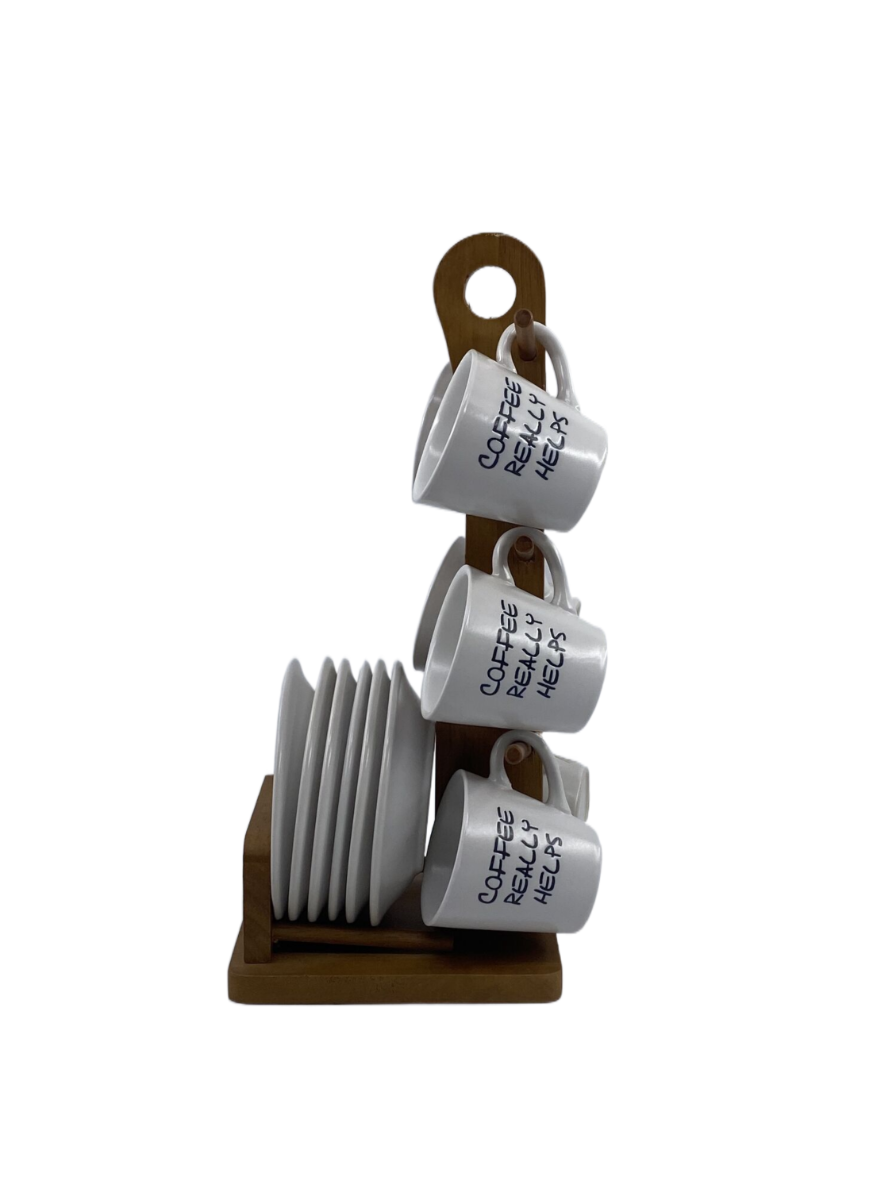 Firefly Child Coffee 6Cup And 6 Saucer With Wooden Stand - White
