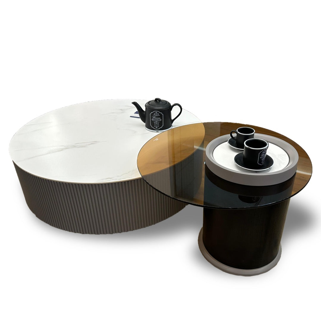Firefly Gladys Coffee &amp; Side Table Φ90x30cm+Φ60x40cm - Gray / White Marbling