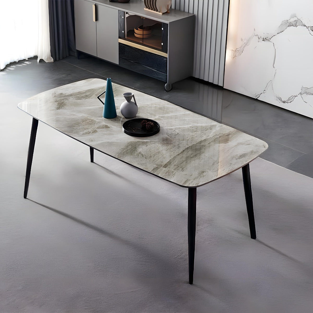 Cooper Dining Table 140×80×75cm - Marble Grey/Black