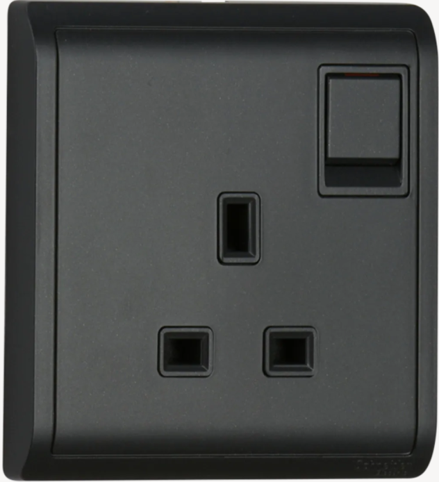Firefly Pieno 13A 250V 1G Switched Socket - Black 