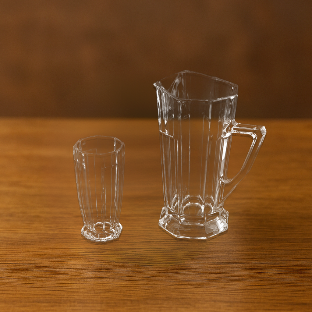 Lora Jug Set with 6 Glasses - Transparent Glass