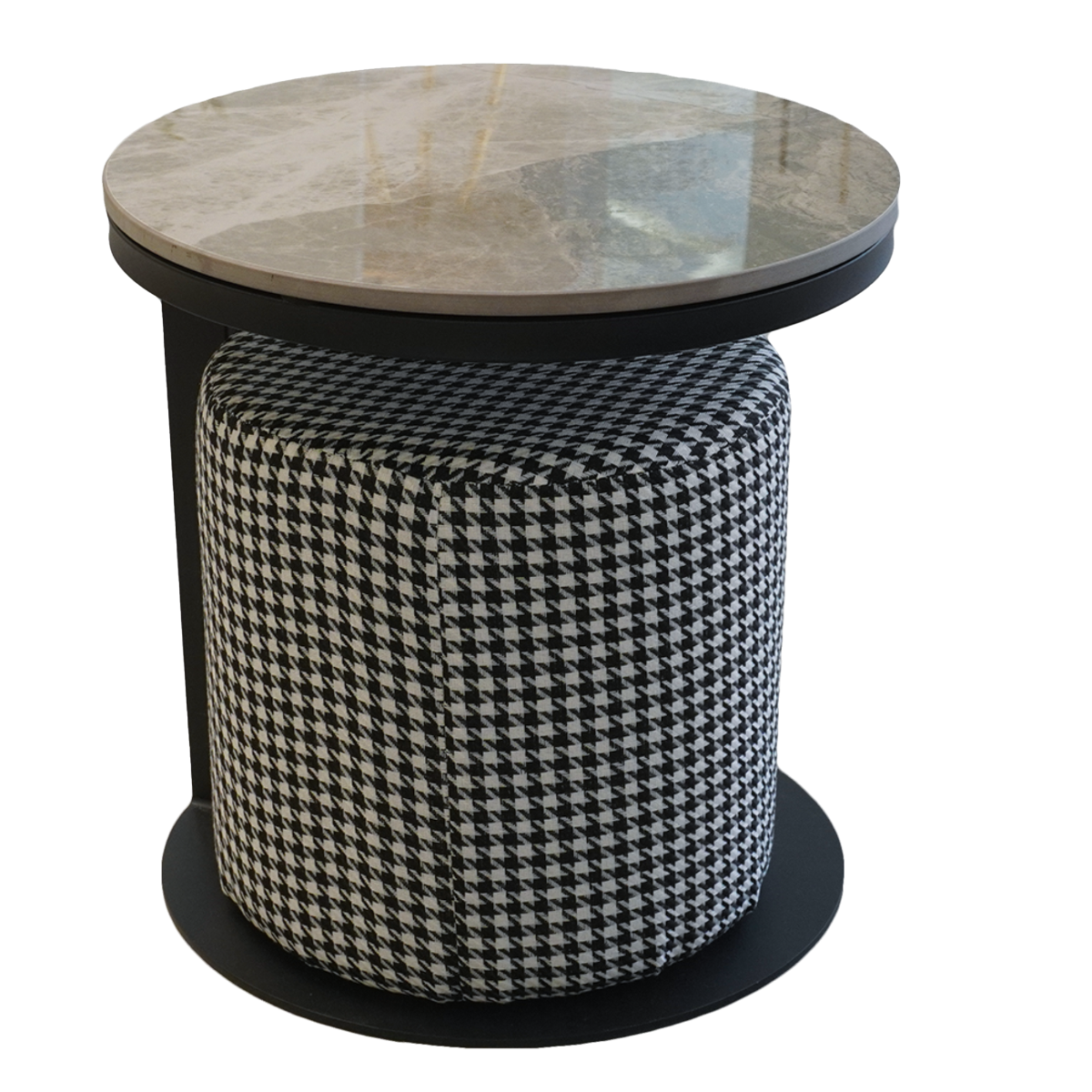 Firefly Steinem Side Table + Pouf Set Of 2 - White/Black Marble
