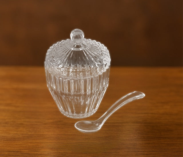 Jojo Small Sugar Pot + Spoon - Transparent Glass