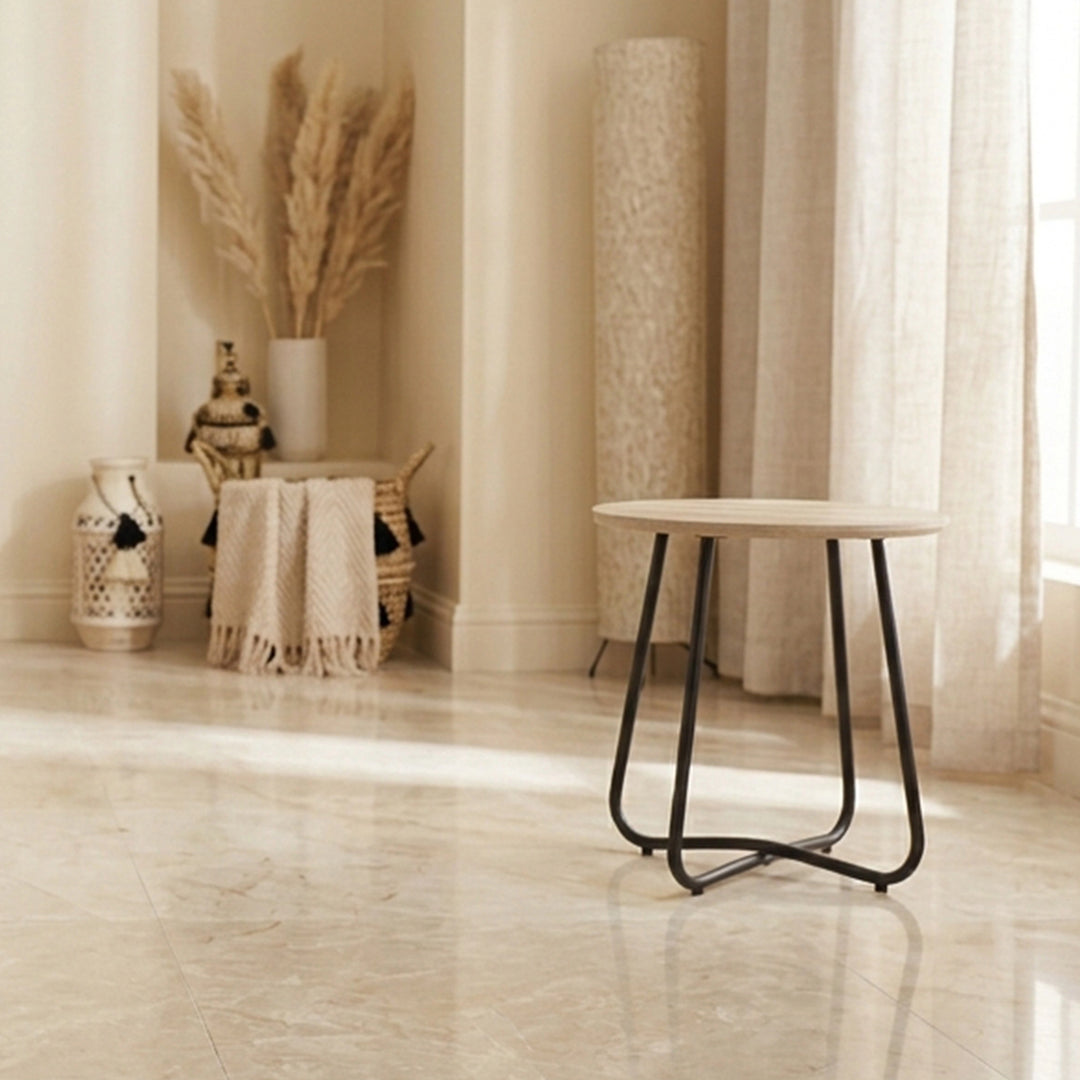 EMMA SIDE TABLE 18MM WOOD GRAIN MDF+METAL LEG Ø 45CM H 50CM LIGHT BROWNترابيذه