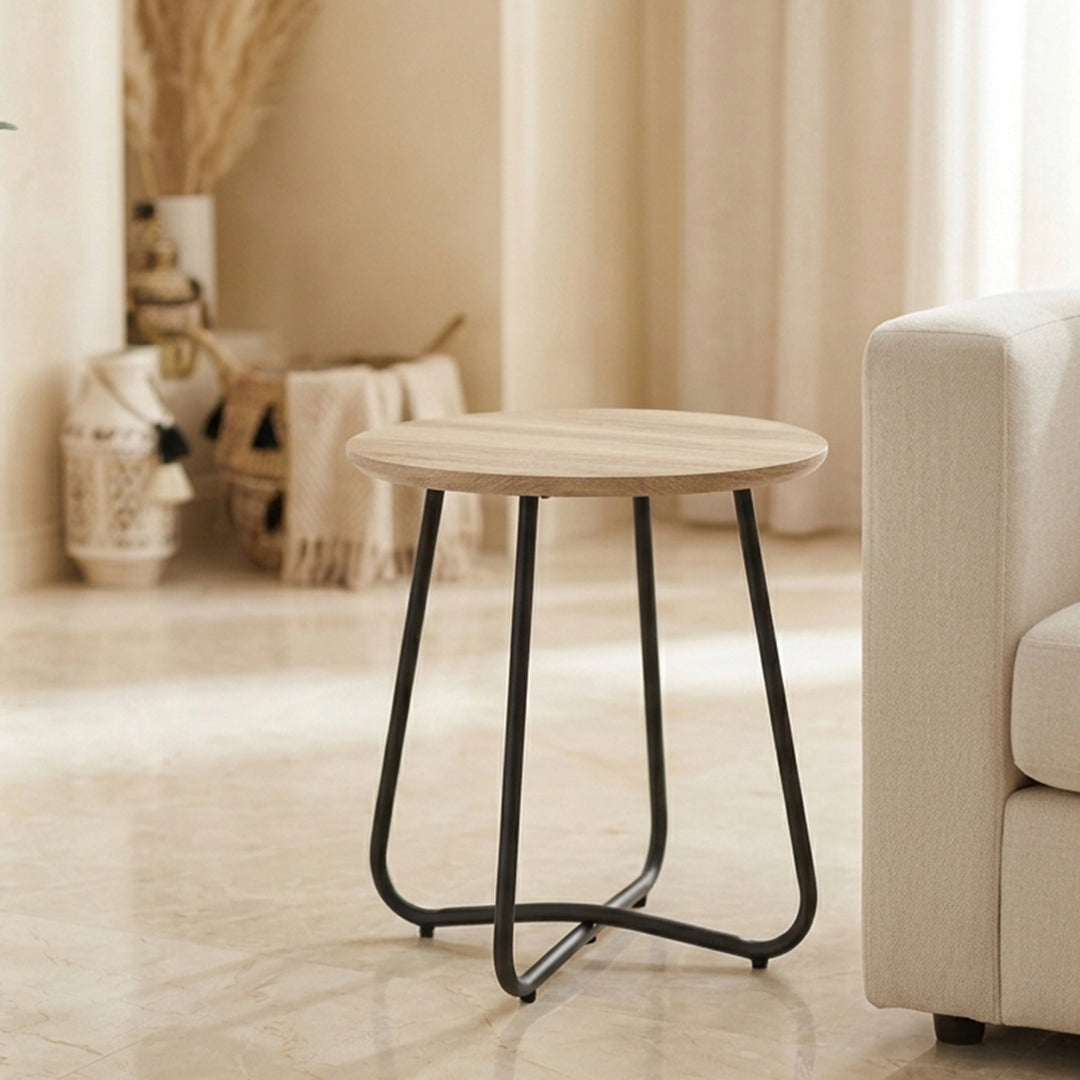 EMMA SIDE TABLE 18MM WOOD GRAIN MDF+METAL LEG Ø 45CM H 50CM LIGHT BROWNترابيذه