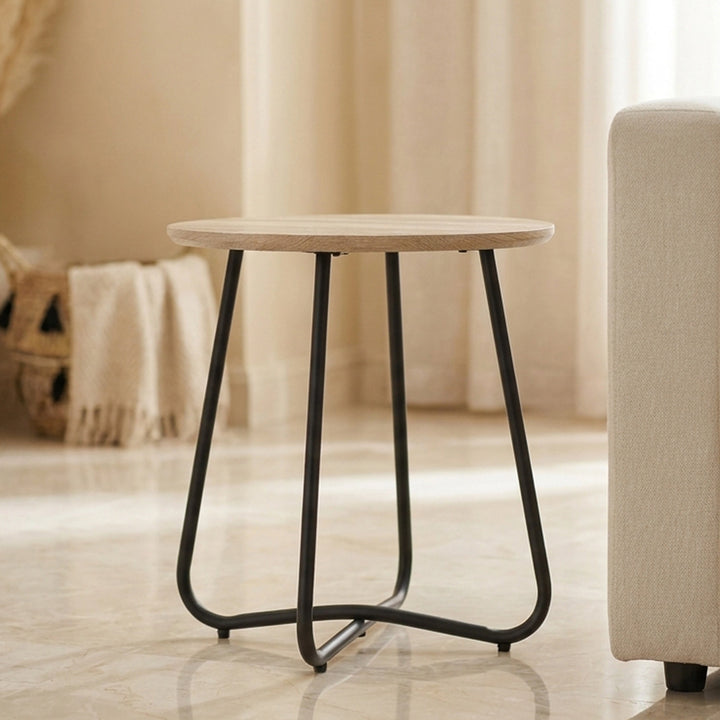 EMMA SIDE TABLE 18MM WOOD GRAIN MDF+METAL LEG Ø 45CM H 50CM LIGHT BROWNترابيذه