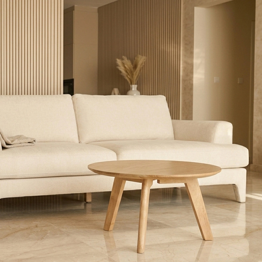 CHARLIZE SIDE TABLE 18MM WOOD GRAIN MDF+THERMAL TRANSFER METAL LEGS Ø 50CM H 60 LIGHT BROWNترابيذه