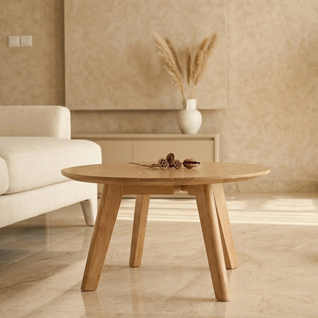 CHARLIZE SIDE TABLE 18MM WOOD GRAIN MDF+THERMAL TRANSFER METAL LEGS Ø 50CM H 60 LIGHT BROWNترابيذه