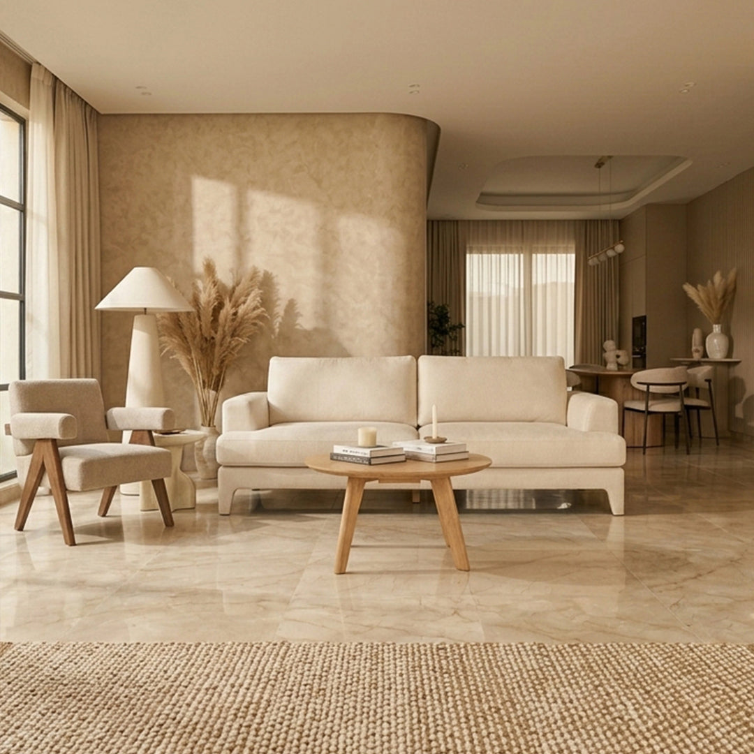 CHARLIZE SIDE TABLE 18MM WOOD GRAIN MDF+THERMAL TRANSFER METAL LEGS Ø 50CM H 60 LIGHT BROWNترابيذه