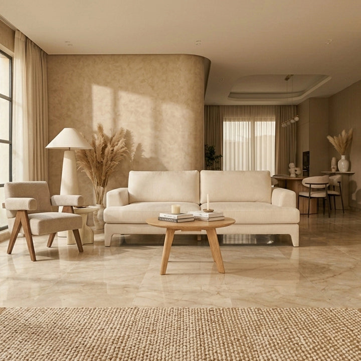 CHARLIZE SIDE TABLE 18MM WOOD GRAIN MDF+THERMAL TRANSFER METAL LEGS Ø 50CM H 60 LIGHT BROWNترابيذه