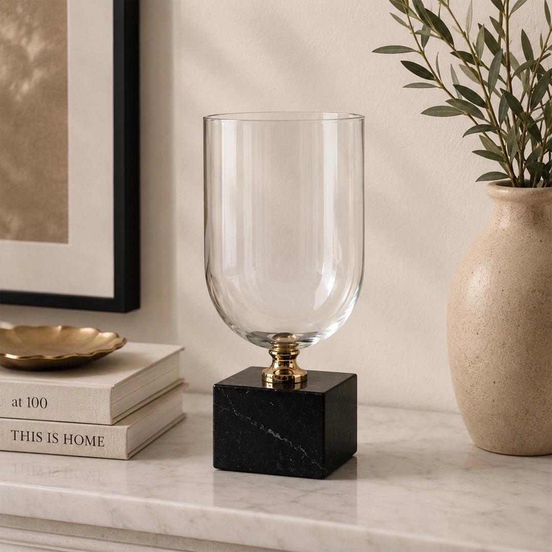 VASE Φ14.5*22CM GLASS+MARBLE فازة