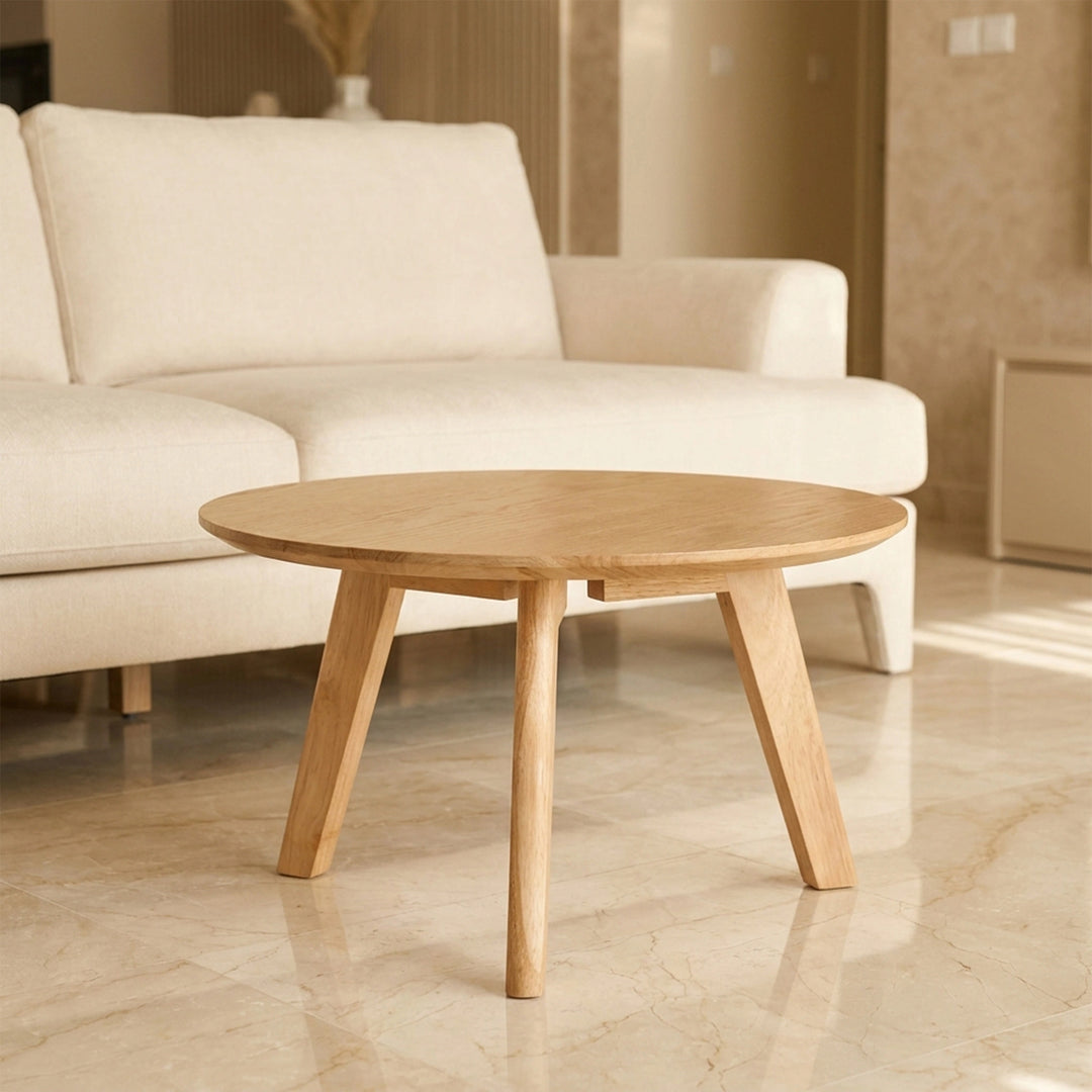 CHARLIZE SIDE TABLE 18MM WOOD GRAIN MDF+THERMAL TRANSFER METAL LEGS Ø 50CM H 60 LIGHT BROWNترابيذه