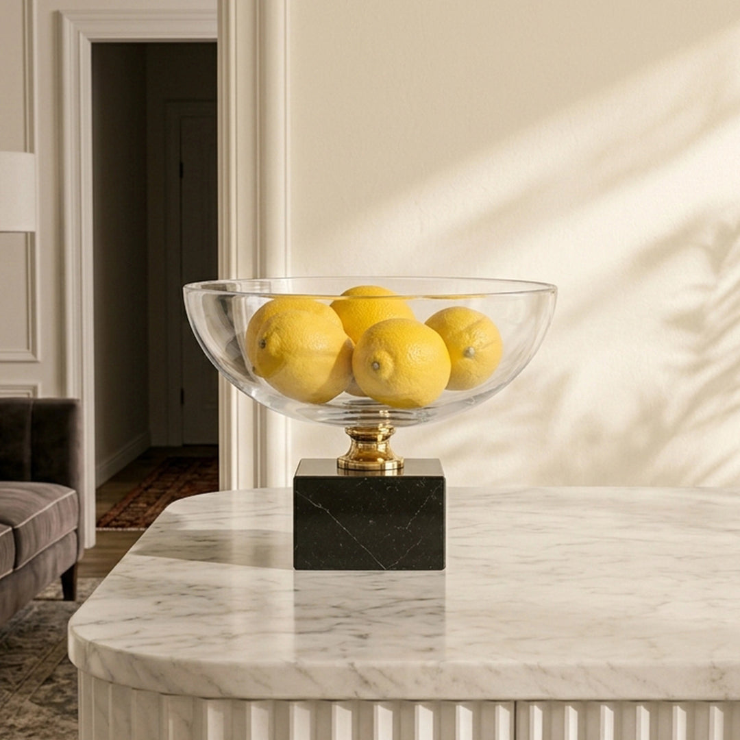 VASE Φ22.5*13CM GLASS+MARBLE فازة