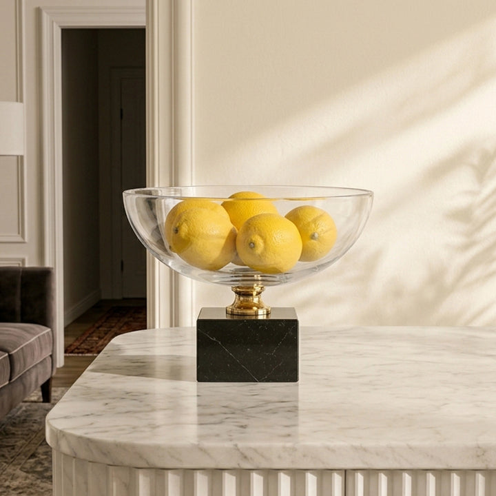 VASE Φ22.5*13CM GLASS+MARBLE فازة