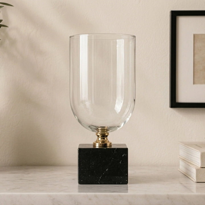 VASE Φ14.5*22CM GLASS+MARBLE فازة