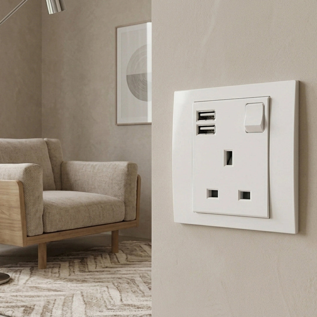  Vivace 13A 1G Sw Socket with 2.1A USB, WH VITM Black VITM