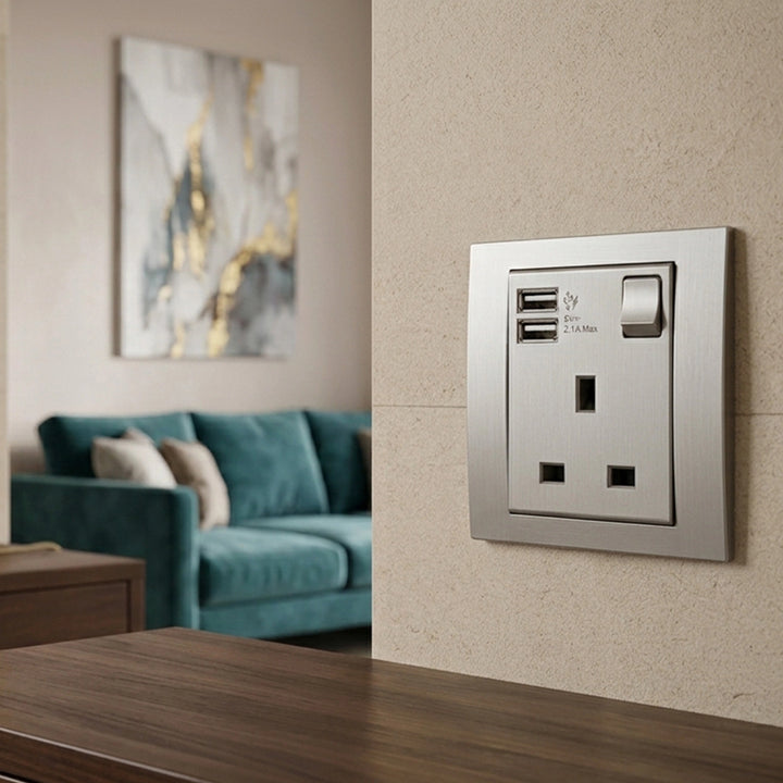  Vivace 13A 1G Sw Socket with 2.1A USB, AS SL VITM Black 