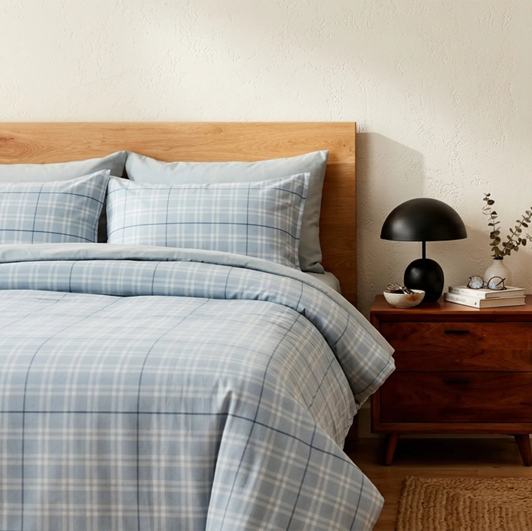 ESPEN DUVET COVER POWDER 100% COTTON FLANNEL 2P SET 260X220+2/60X70CM BLU طقم غطاء لحاف