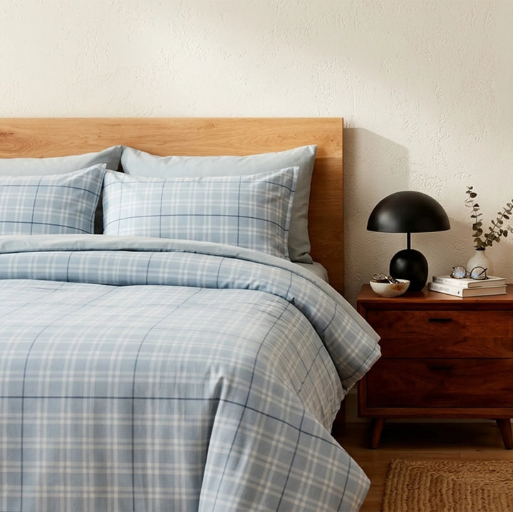 ESPEN DUVET COVER POWDER 100% COTTON FLANNEL 2P SET 260X220+2/60X70CM BLU طقم غطاء لحاف