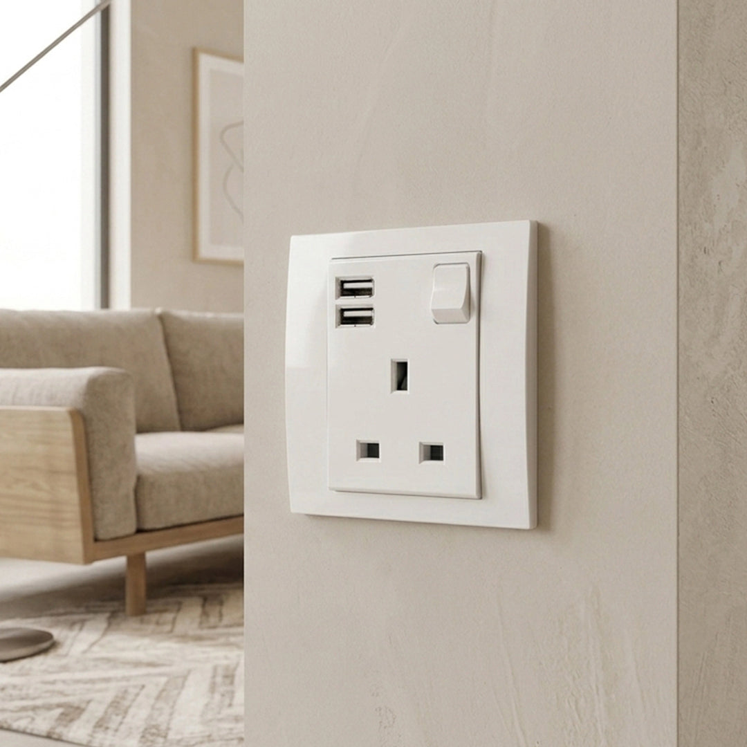 Vivace 13A 1G Sw Socket with 2.1A USB, WH VITM Black VITM