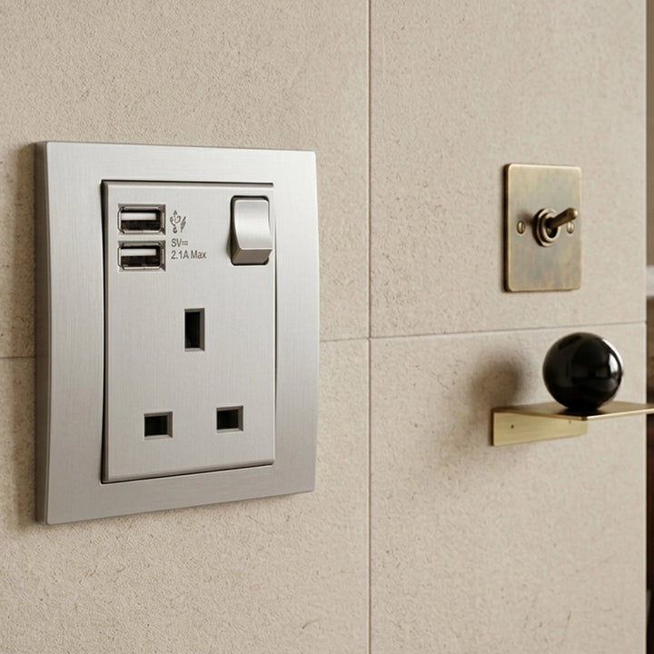  Vivace 13A 1G Sw Socket with 2.1A USB, AS SL VITM Black 