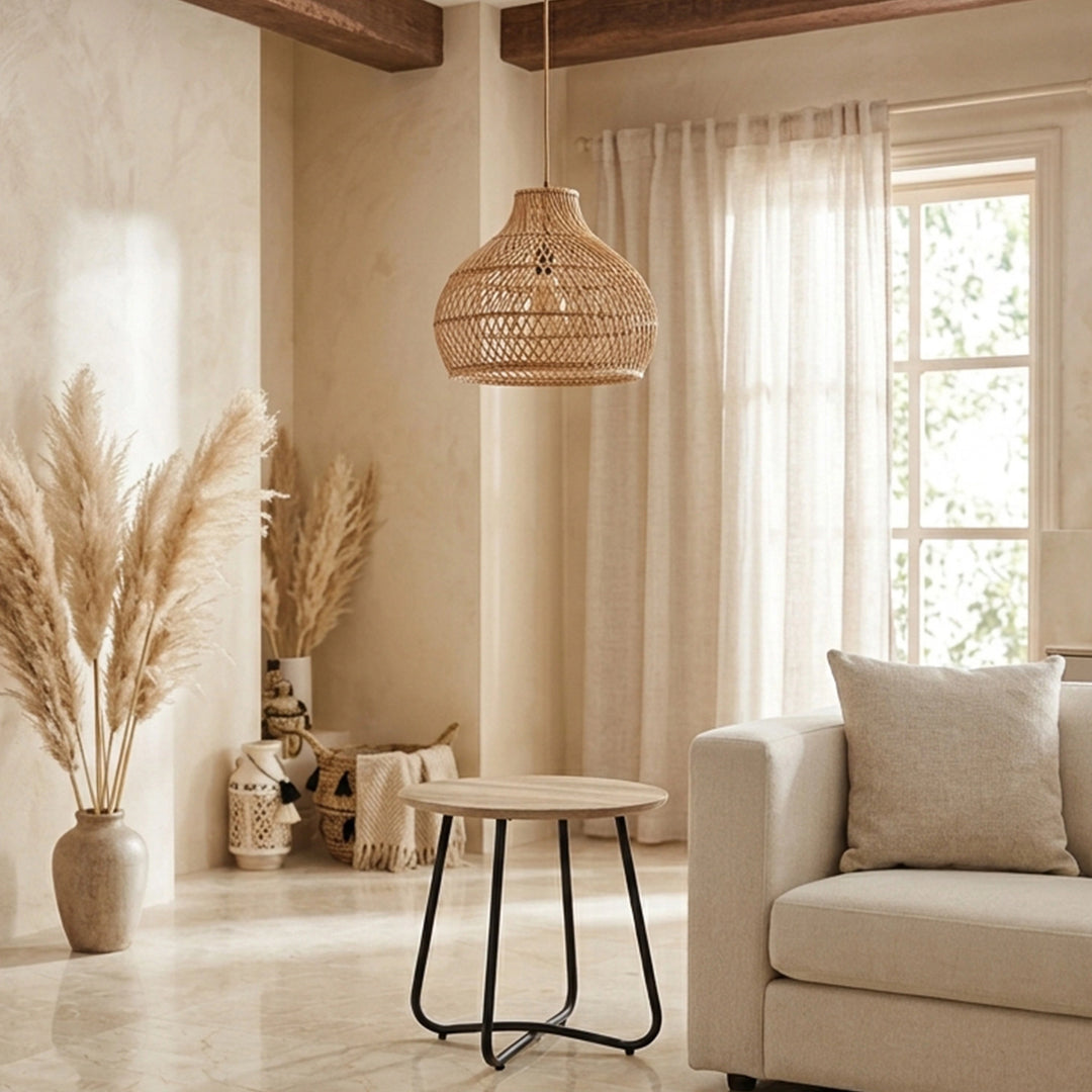 EMMA SIDE TABLE 18MM WOOD GRAIN MDF+METAL LEG Ø 45CM H 50CM LIGHT BROWNترابيذه