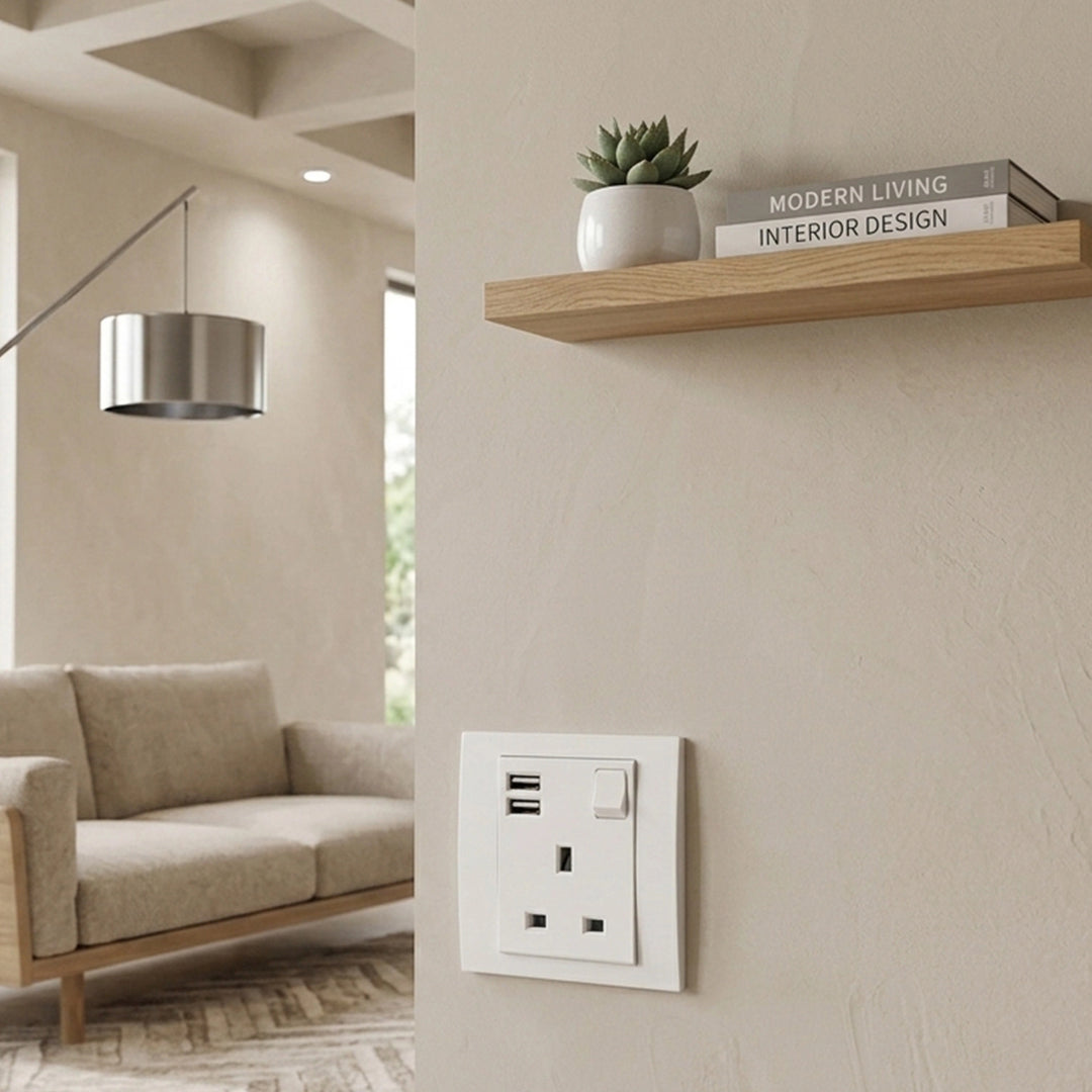  Vivace 13A 1G Sw Socket with 2.1A USB, WH VITM Black VITM