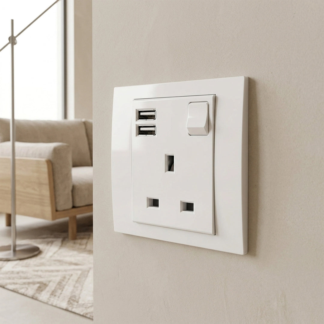  Vivace 13A 1G Sw Socket with 2.1A USB, WH VITM Black VITM