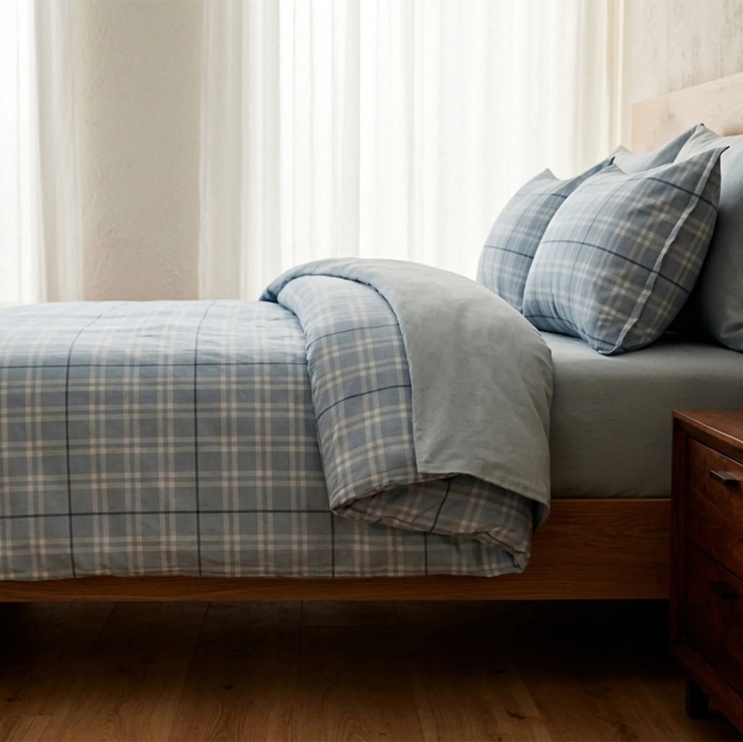 ESPEN DUVET COVER POWDER 100% COTTON FLANNEL 2P SET 260X220+2/60X70CM BLU طقم غطاء لحاف