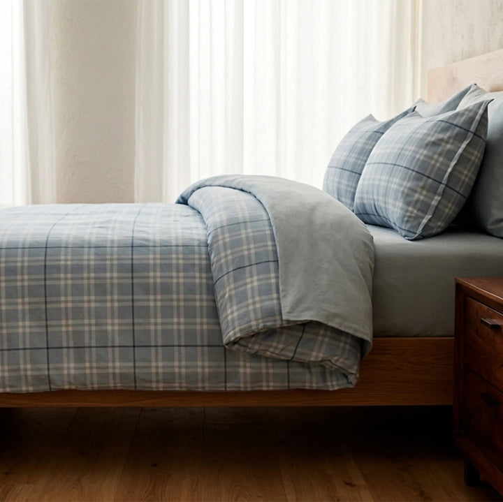 ESPEN DUVET COVER POWDER 100% COTTON FLANNEL 2P SET 260X220+2/60X70CM BLU طقم غطاء لحاف
