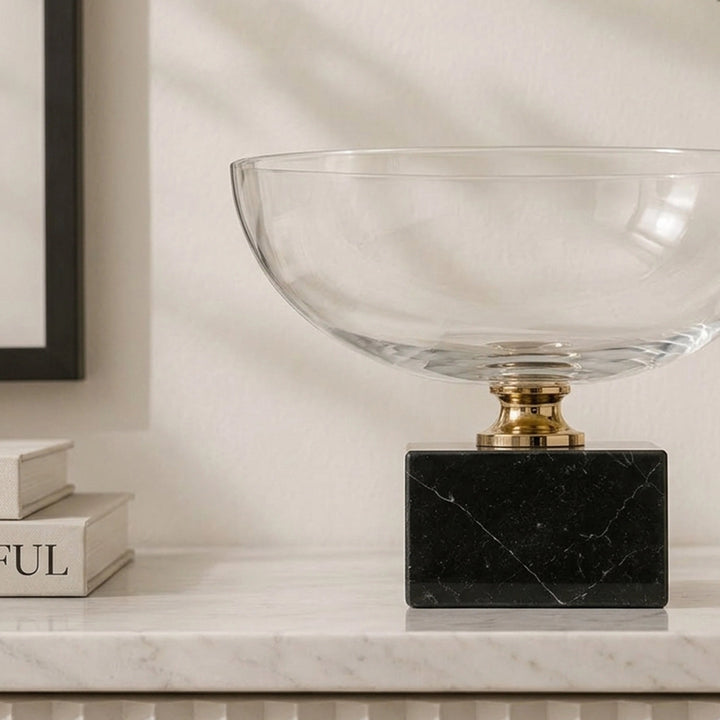 VASE Φ22.5*13CM GLASS+MARBLE فازة