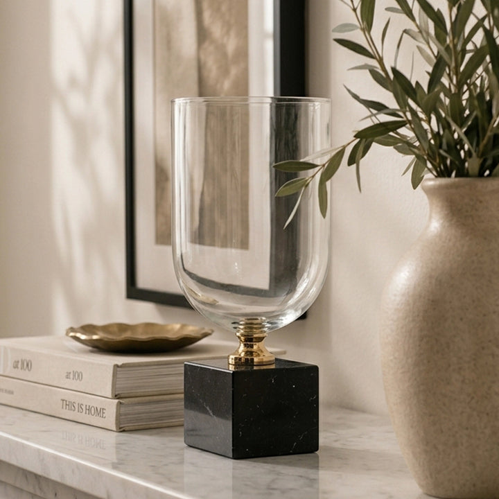 VASE Φ14.5*22CM GLASS+MARBLE فازة