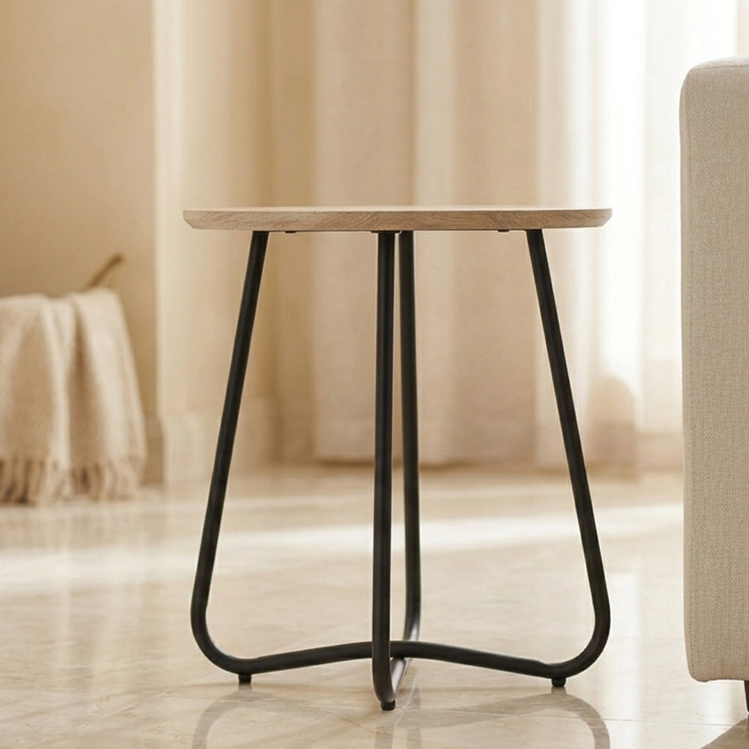 EMMA SIDE TABLE 18MM WOOD GRAIN MDF+METAL LEG Ø 45CM H 50CM LIGHT BROWNترابيذه