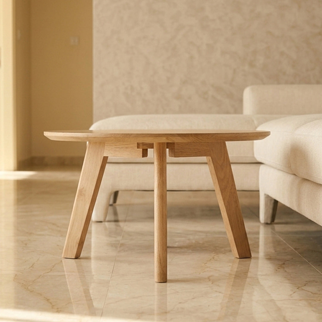CHARLIZE SIDE TABLE 18MM WOOD GRAIN MDF+THERMAL TRANSFER METAL LEGS Ø 50CM H 60 LIGHT BROWNترابيذه