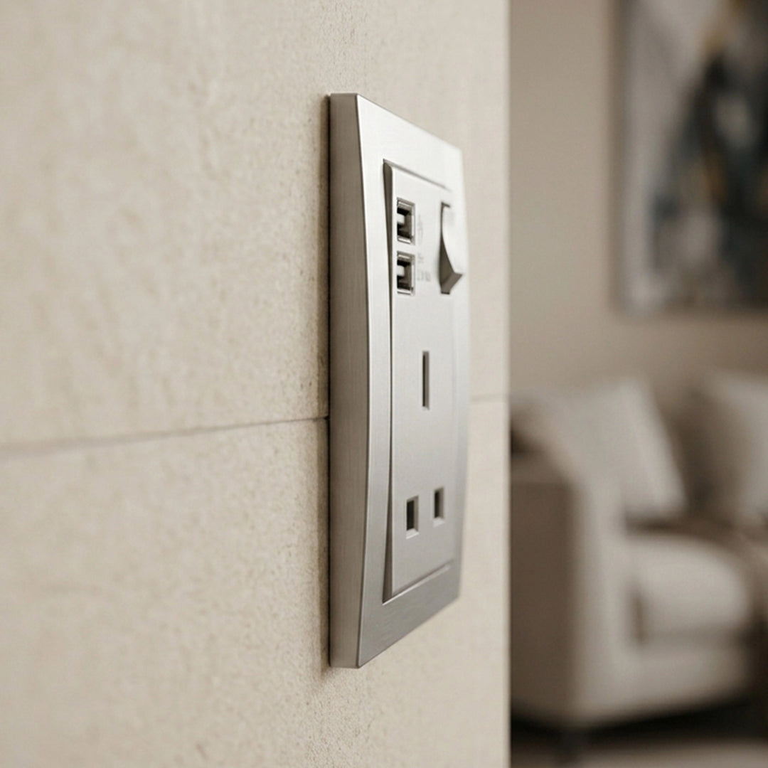  Vivace 13A 1G Sw Socket with 2.1A USB, AS SL VITM Black 
