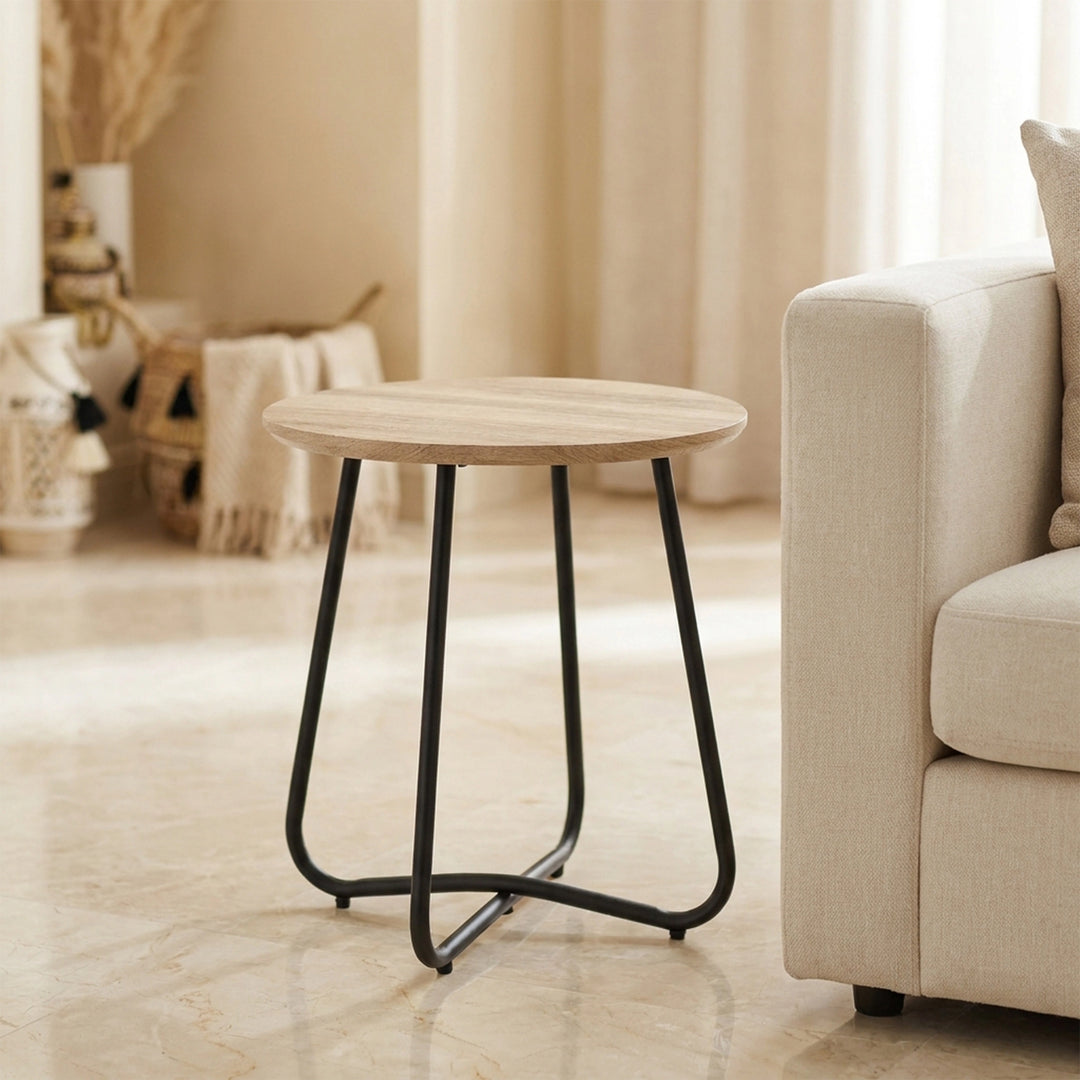 EMMA SIDE TABLE 18MM WOOD GRAIN MDF+METAL LEG Ø 45CM H 50CM LIGHT BROWNترابيذه