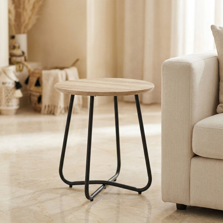 EMMA SIDE TABLE 18MM WOOD GRAIN MDF+METAL LEG Ø 45CM H 50CM LIGHT BROWNترابيذه