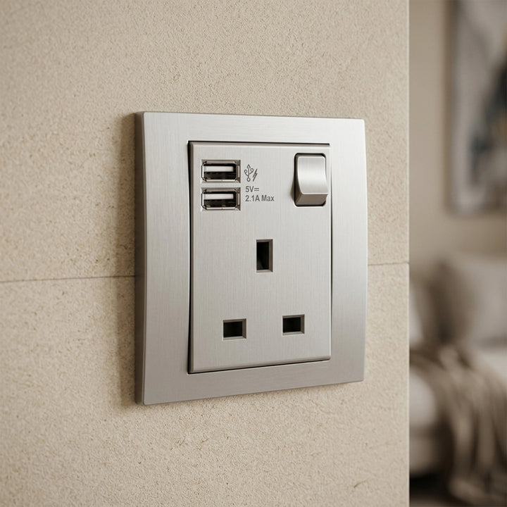  Vivace 13A 1G Sw Socket with 2.1A USB, AS SL VITM Black 