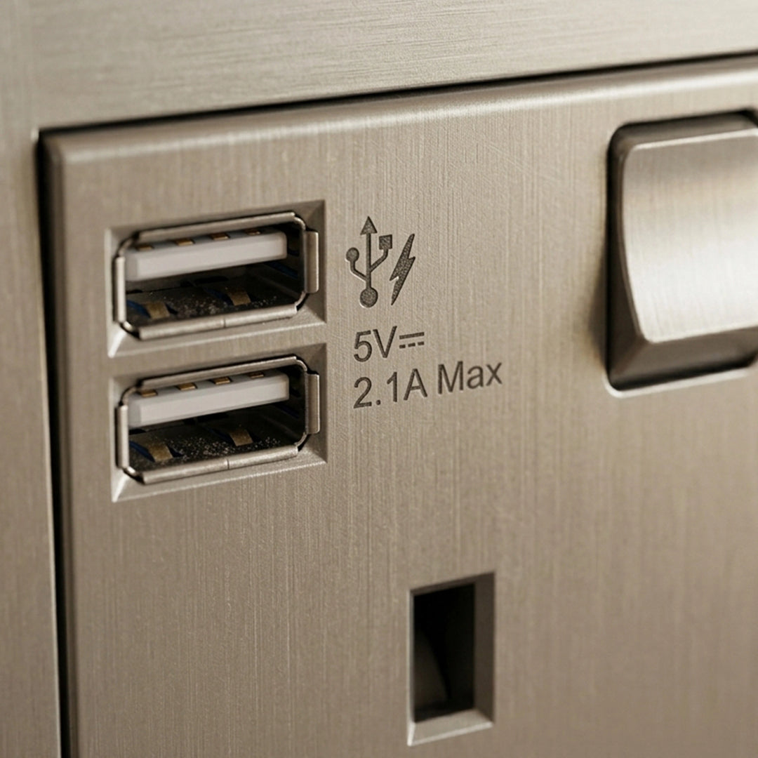  Vivace 13A 1G Sw Socket with 2.1A USB, AS SL VITM Black 